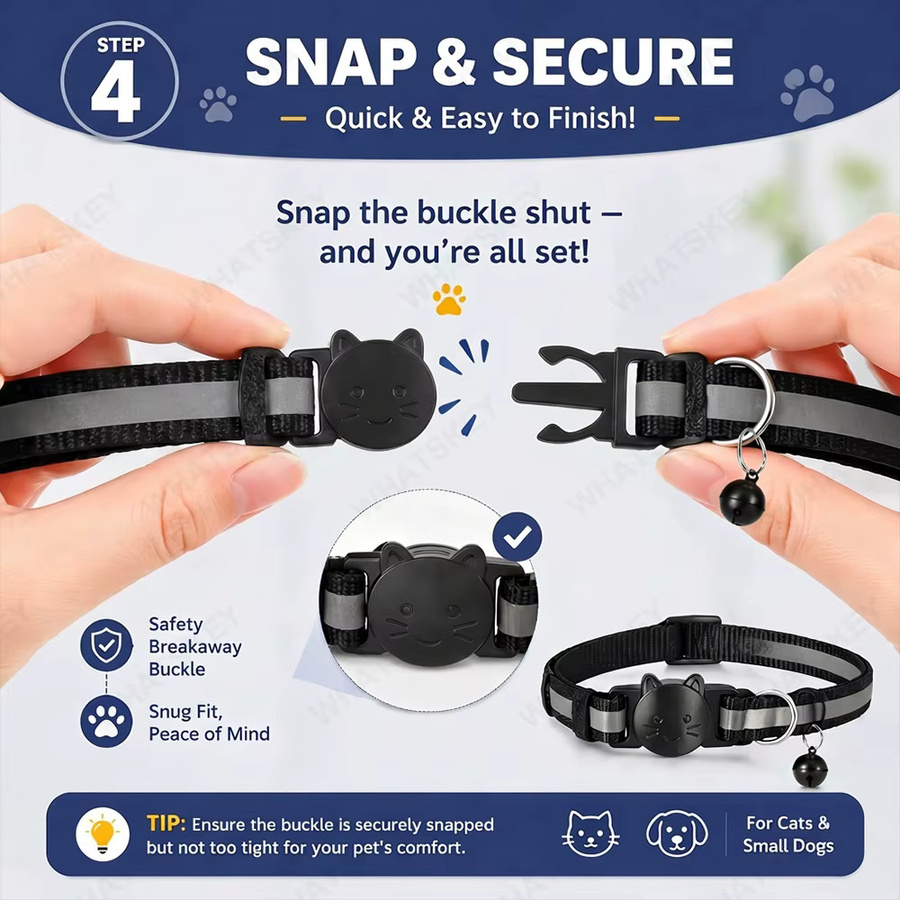 Peocke Verstellbares Haustier-Halsband mit GPS-Tracker für Google Find My und Android, Bluetooth Anti-Verlust-Tag in Schwarz - Bild 4