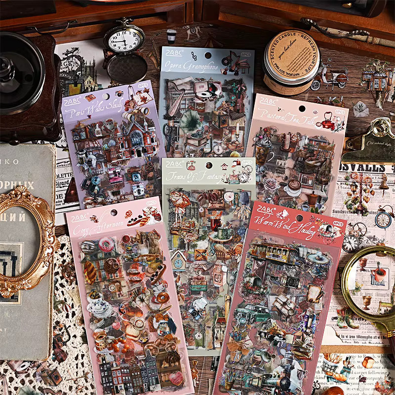 6 Blatt Vintage-Aufkleber im Antik-Look mit alten Etiketten- und Ticketmustern für deine Retro-Journal-Markierungen und Collagen in Multicolour - Bild 2