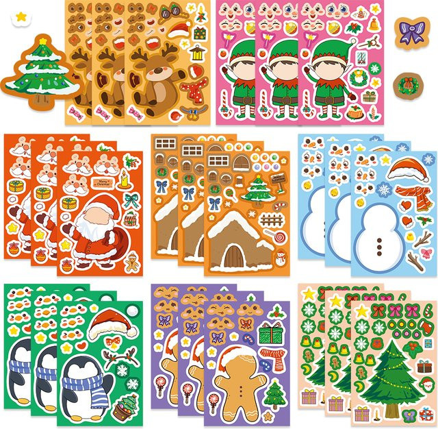 PickJoy Weihnachts Make a Face, DIY-Puzzle-Aufkleber, 8-Blatt Set - Bild 1