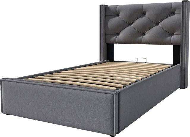 okwish Polsterbett Grau mit Hydraulik-Stauraum für Jugendzimmer und Schlafzimmer, B/T/H: 90 x 200 x 39,5 cm (ohne Matratze) - Bild 1