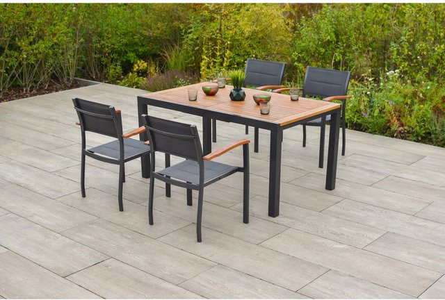 Merxx Paxos Gartenmöbel-Set aus Akazie mit ausziehbarem Tisch und 4 Stapelsesseln - Bild 1