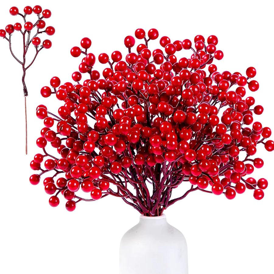 5 oder 10 Stück Künstliche Holly Pflanzen mit roten Beeren von smr für Weihnachten, Hochzeit und Party Dekoration - Bild 2