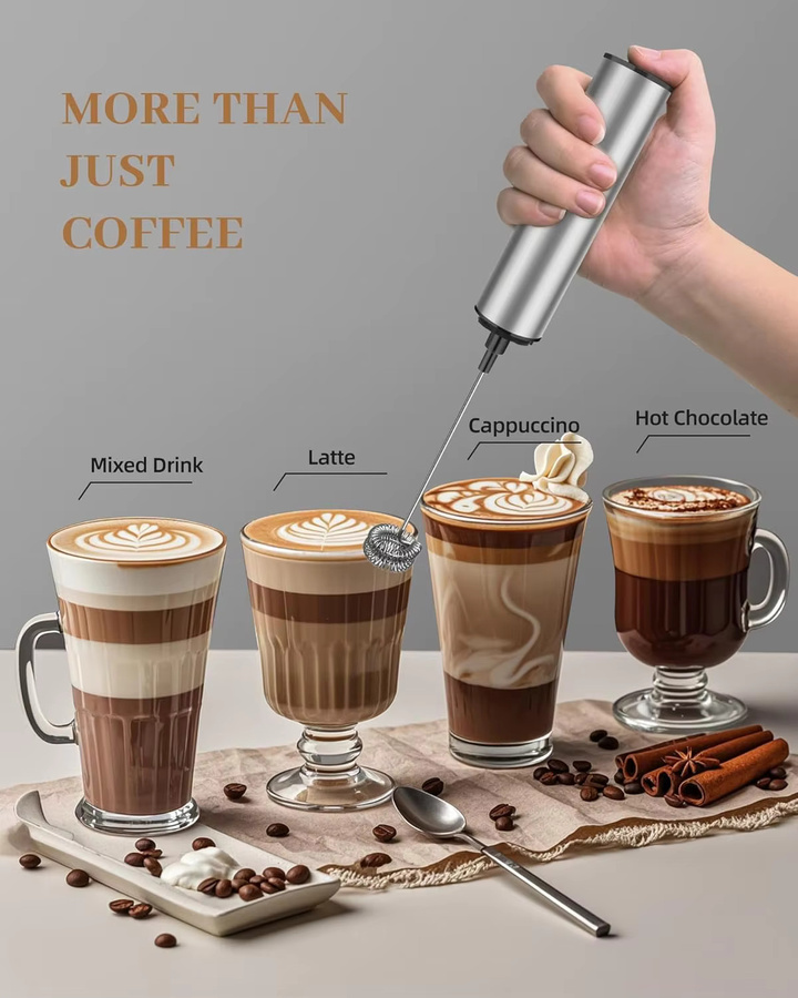 CREATEPRO Elektrischer Milchaufschäumer aus Edelstahl in Silber mit 2 Geschwindigkeiten für Latte, Cappuccino und Espresso - Bild 3