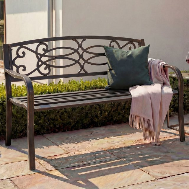 MCW Gartenbank F44 2-Sitzer aus pulverbeschichtetem Stahl in Vintage Bronze, B/T/H: 120 x 58 x 87 cm - Bild 1