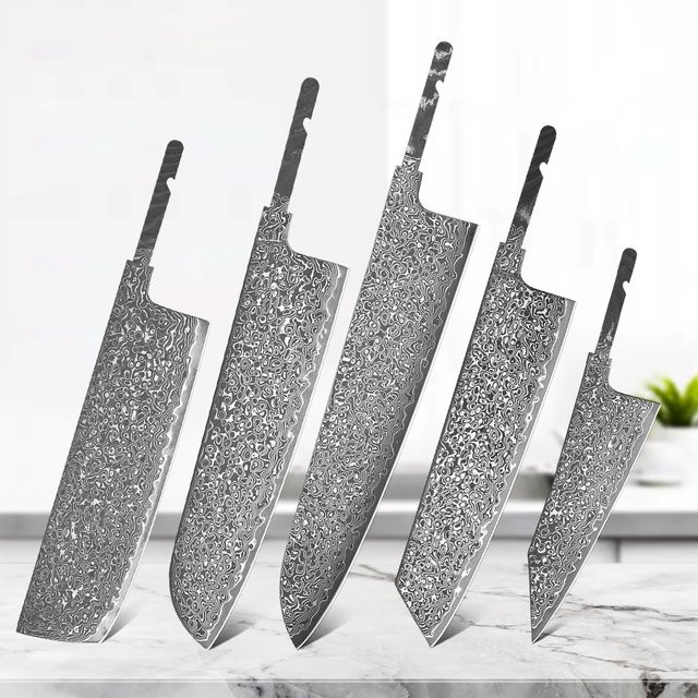 TURWHO Damaskus Stahl Kochmesser Klinge im japanischen Stil Full Tang handgeschmiedet Silber - Bild 1