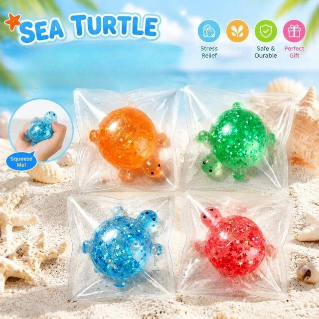 A Family Of Home Textiles Transparente Sternen-Glitzer-Meeresschildkröte Squishy, Weiches TPR Quetschspielzeug - Bild 1