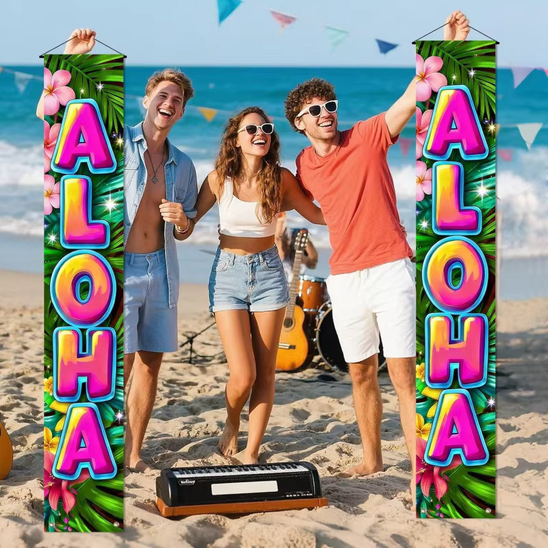 VIKAMA Sommer-Torbanner mit Blumenmuster als hängende Außendekoration für Veranda und Strandparty, Mehrfarbig, B: 30 cm, H: 180 cm - Bild 4