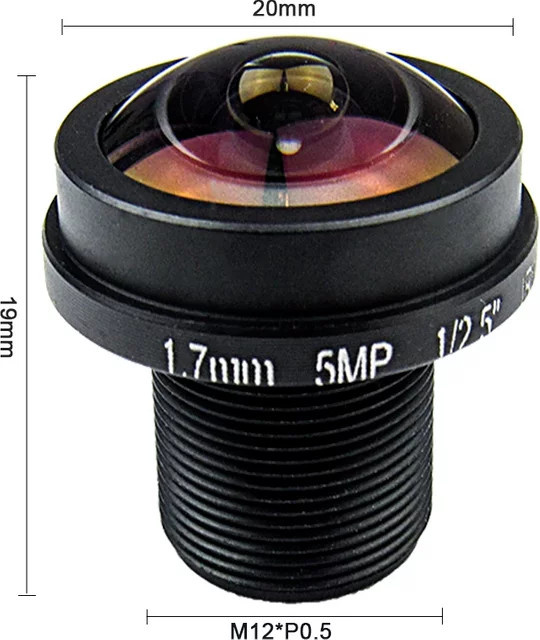Fischaugenobjektiv 1,7 mm für HD CCTV IP-Kameras, 5 Megapixel, 180 Grad Weitwinkel-Panorama, F2.0, Farbe: Schwarz - Bild 1