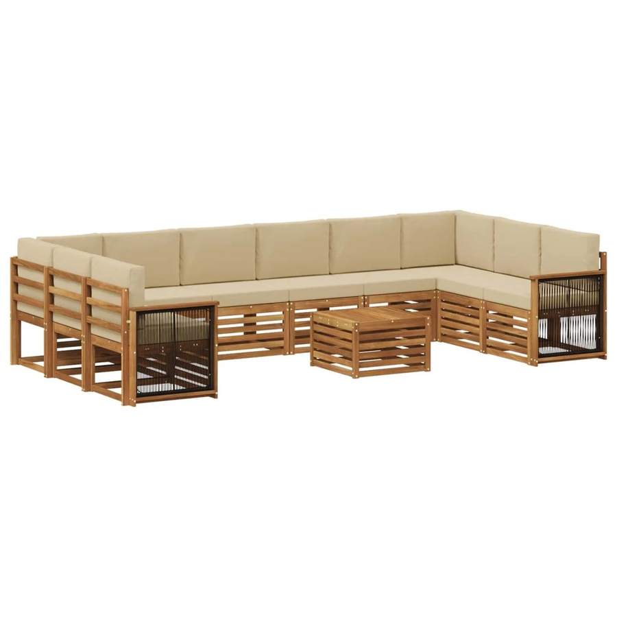 vidaXL Outdoor-Sofagarnitur in L-Form aus Akazienholz mit 8 Kissen in Natur-beige - Bild 2