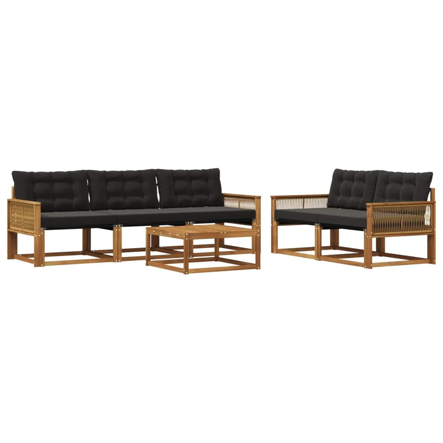 vidaXL Outdoor-Sofagarnitur aus Akazienholz mit Textilene und Kissen, Schwarz/Natur - Bild 2