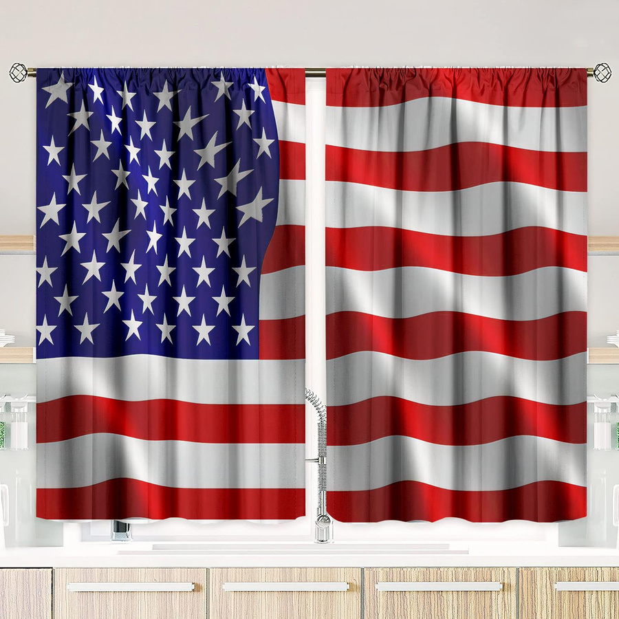 Yiran Furniture Vorhang Set mit amerikanischer Flagge, 2 Stück, Polyester, halbtransparent, Multicolour, Breite: 76,2 cm, Höhe: 165,1 cm - Bild 3