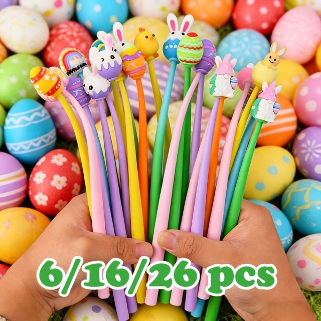 TWBEB Oster Gelstifte Set mit Cartoon-Motiven wie Ei, Küken und Kaninchen in Mehrfarbig, langlebiges Schreibwaren-Set für Kinder - Bild 1