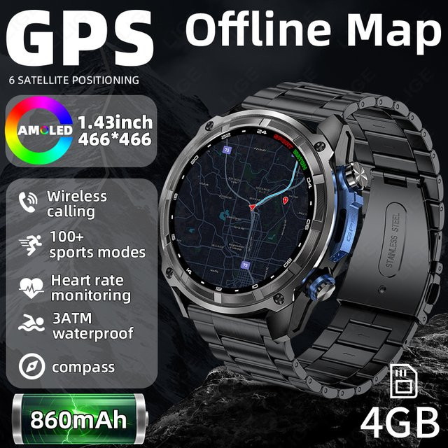 LIGE Smartwatch, Edelstahl, Schwarz, GPS - Bild 1