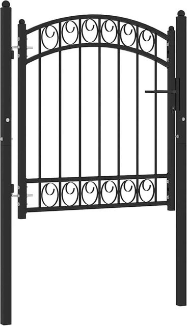 vidaXL Zauntor aus Stahl mit gewölbter Spitze in Schwarz, Breite: 100 cm, Höhe: 102 cm - Bild 1