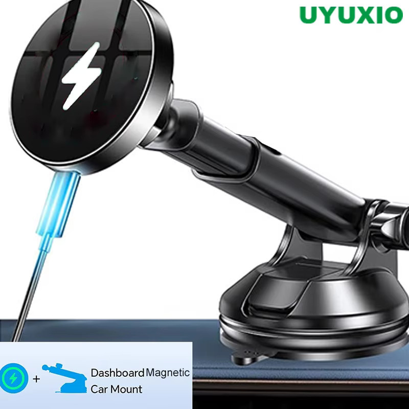UYUXIO Magnetische Kabellose Auto-Handyhalterung für Armaturenbrett und Windschutzscheibe mit 15W Schnellladefunktion in Schwarz für iPhone 16 15 14 Pro Max 12 - Bild 5