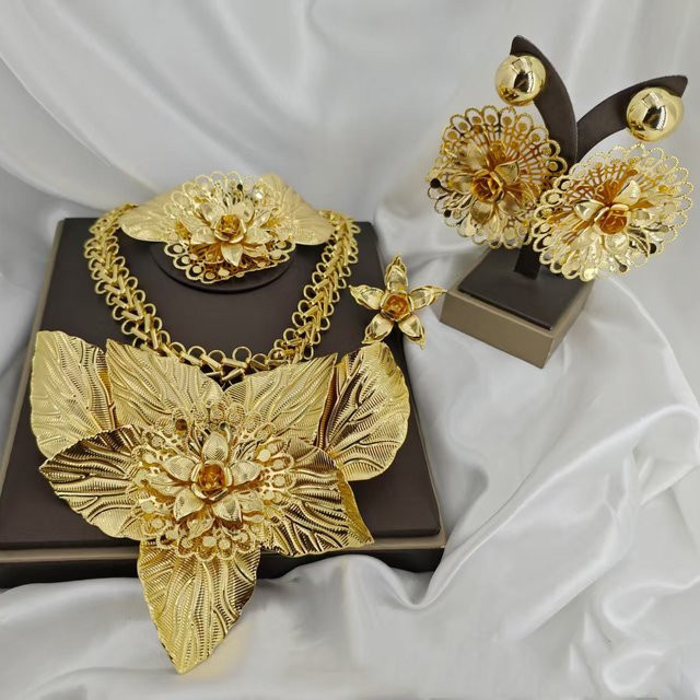 yulaili Schmuck-Set, Blumen, 18 Karat vergoldet, Messing, Damen - Bild 1