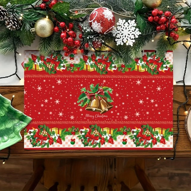 VIKAMA Weihnachts-Tischsets mit Glocken- und Sternenmotiv in Rot und Gold aus Leinen - Bild 1