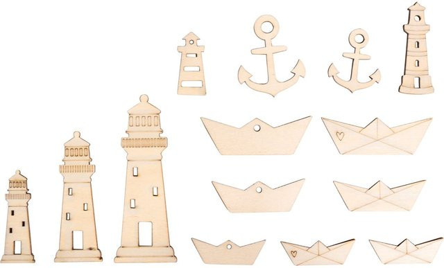 Rayher Holz Streuteile Leuchtturm & Co in Beige für maritime Dekoration - Bild 1