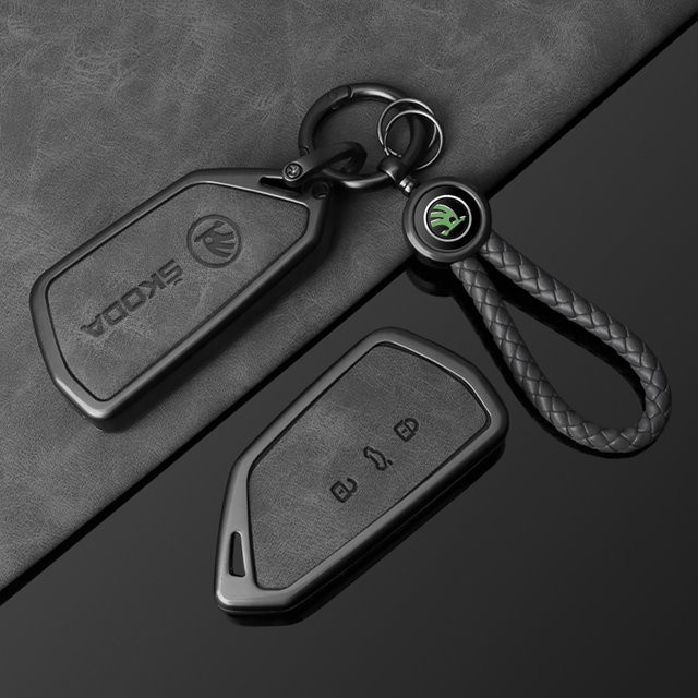 Schlüsselhülle aus Zinklegierung und Leder für Skoda Superb A7, Kodiaq, Octavia A8 als Smart Remote Case Zubehör - Bild 1