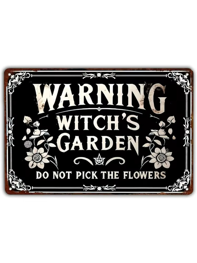 CIFBUY Retro-Blechschild Warning Witch's Garden No Flower Picking – Hexen Halloween Metalldekor-Poster für dein Zuhause - Bild 2