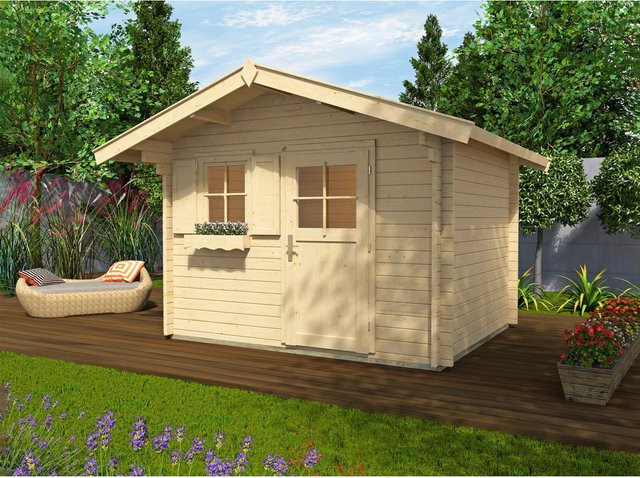 Weka Holz-Gartenhaus Brescia mit Satteldach in Blockbohlenbauweise, unbehandelt, B: 320 cm, T: 250 cm, H: 251 cm - Bild 1