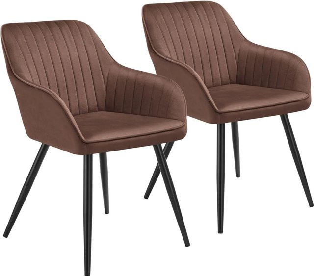 tectake Esszimmerstuhl Marilyn 2er Set, gepolstert in Samtoptik mit Steppmuster und Stahlbeinen, Braun/Schwarz, B: 58 cm, T: 62 cm, H: 82 cm - Bild 2