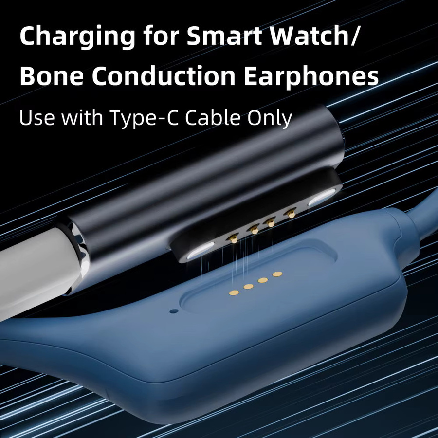Geris Power Magnetischer Ladeadapter USB-C auf 7,62mm 2/4 Pin Konverter für Knochenleitungs-Kopfhörer und Smartwatches in Schwarz - Bild 3