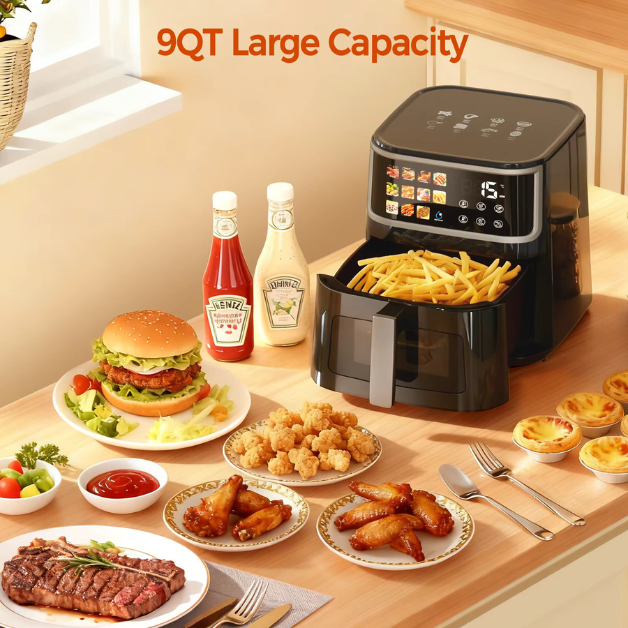 Patbrela Heißluftfritteuse 8L mit LED-Display und 11 Voreinstellungen, 1700W, Schwarz - Bild 6