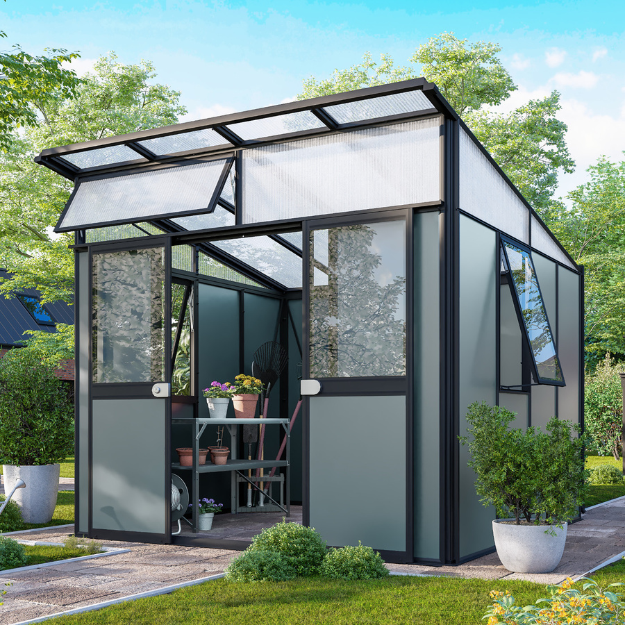 Vitavia Gerätehaus Kosmos mit Pultdach aus Aluminium in Schwarz und Salbeigrün mit 7,8 m² Stellfläche - Bild 3