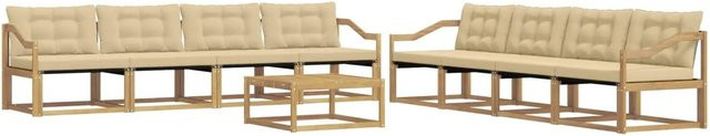 vidaXL Outdoor-Sofagarnitur aus Akazienholz mit Textilene und Kissen, 9-teiliges Set, Weiß und Beige, B/T/H: 79 x 79 x 37 cm - Bild 1
