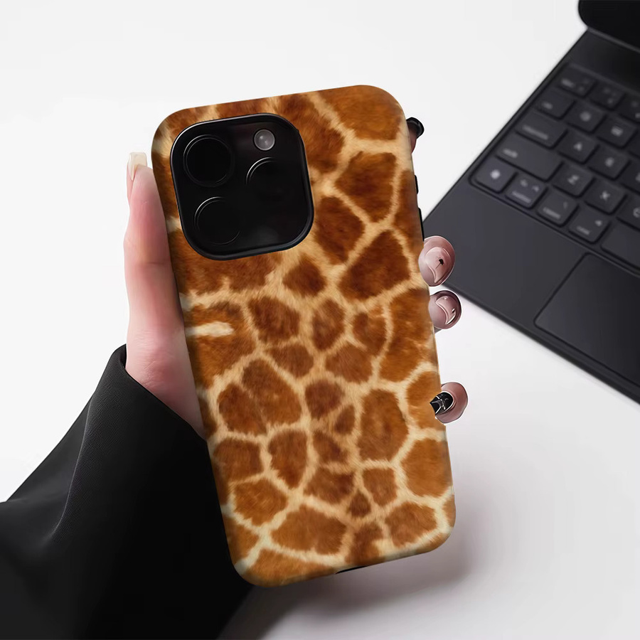 Robuste Handyhülle mit Giraffen-Print für Apple iPhone 17 16 15 14 13 Pro Max Plus mit Magnetfunktion in Braun - Bild 4
