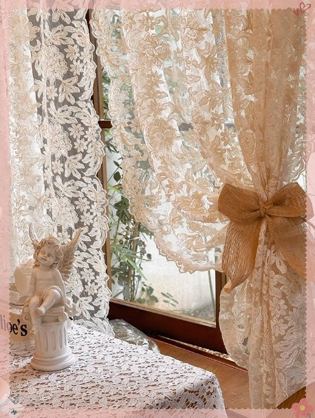 ZJBYZHOUSEHOLD Transparenter Gaze-Vorhang im französischen Retro-Stil mit floraler Stickerei, Beige, 1 Stück - Bild 1