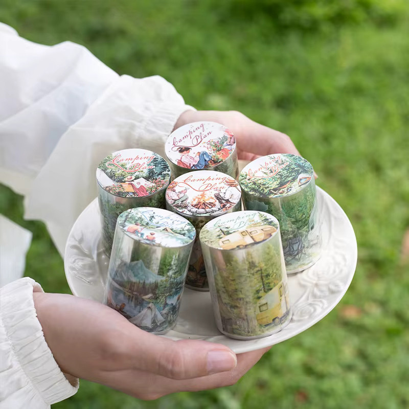 5 Rollen PET-Klebebandaufkleber im Camping-Design, dekoratives Washi-Tape in Multicolor für DIY-Projekte und Tagebuch-Verzierungen, Länge: 200 cm pro Rolle - Bild 2