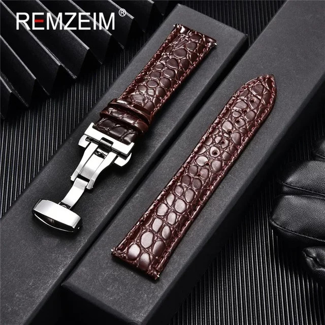 REMZEIM Uhrenarmband Leder, Schmetterlingsverschluss, Unisex - Bild 1