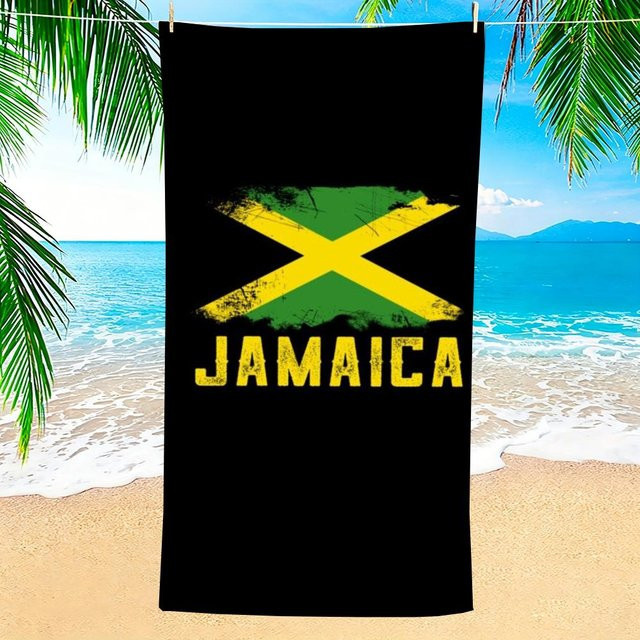 Sandfreies Mikrofaser Strandtuch von JMG Household Supplies mit Jamaika-Fahnen Design, Schwarz, Breite: 100 cm, Höhe: 50 cm - Bild 1