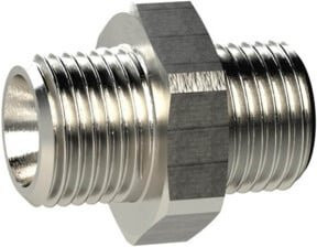 Riegler Doppelgewindenippel aus Messing in Silber, metrisch M5 und M3, SW 7 - Bild 1