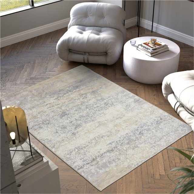 tectake Vintage Designer Teppich Dalia in Beige mit verwaschenem Muster, pflegeleichter Kurzflor und rutschfester Unterfläche, B/T: 160 x 230 cm - Bild 1