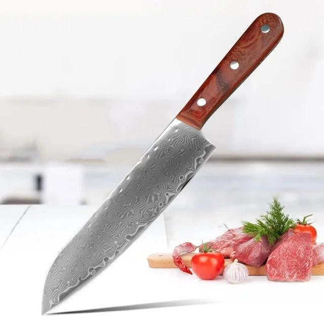 GuanQi Damaszener Stahlmesser mit Holzgriff in Silber für Fleisch, Gemüse und Obst - Bild 1