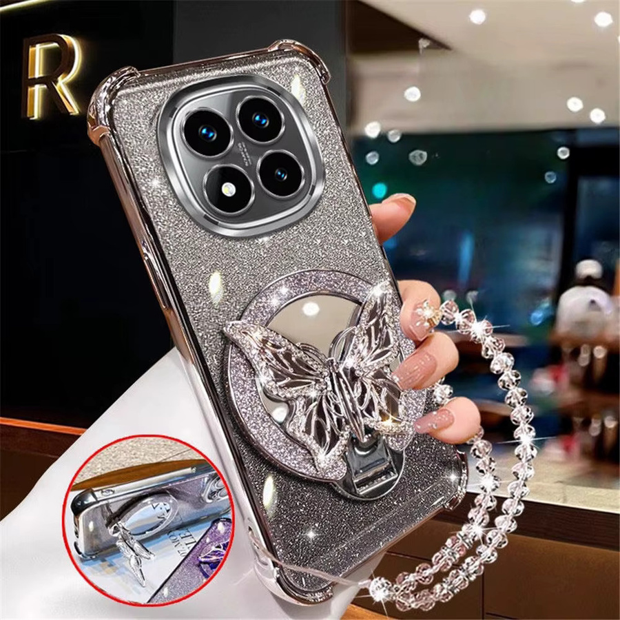 Kristallarmband Glitzer Schmetterling Spiegel Standhülle für Samsung Galaxy S26 S25 S24 S23 S22 S21 Plus FE Ultra Edge in Silber - Bild 1