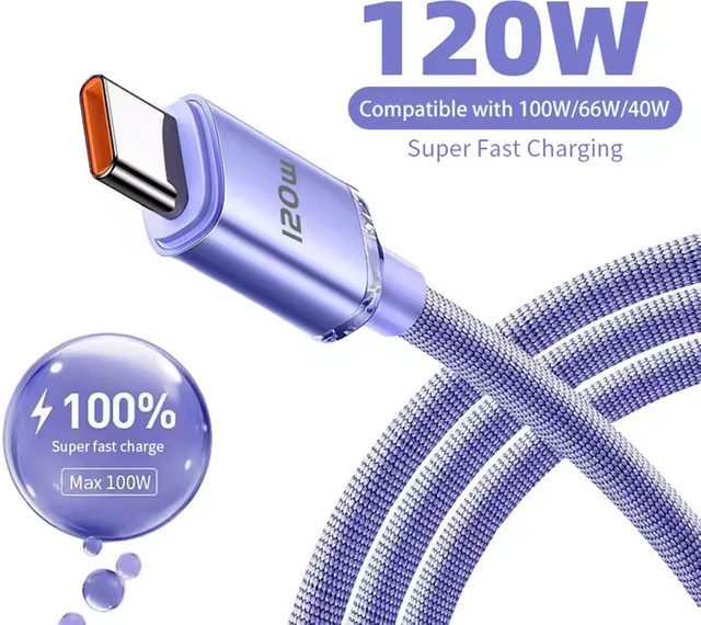 120 W USB Typ C auf Typ C Schnellladekabel in Blau für elektronische Smart-Geräte - Bild 1