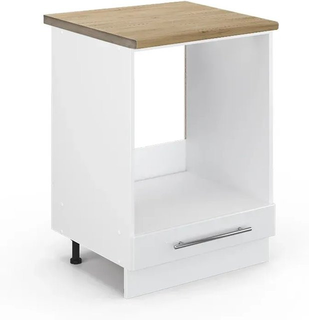 Vicco Herdumbauschrank Fame-Line Weiß Hochglanz mit Eiche-Elementen B: 60 cm, H: 82 cm, T: 60 cm - Bild 1