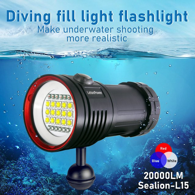 LetonPower LED Unterwasser Taschenlampe mit 22800 Lumen und 6 x XHP70, Wasserdichte Taktische Lampe in Schwarz für Fotografie und Video-Beleuchtung - Bild 1
