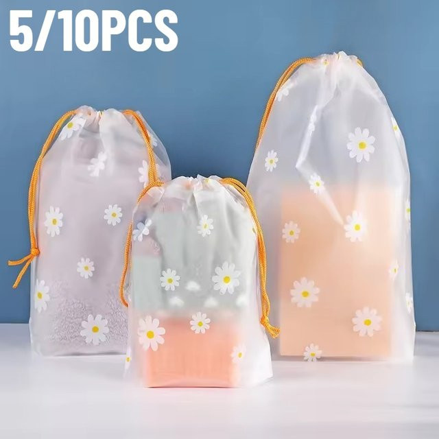 Tragbare Daisy Kordelzug-Aufbewahrungstaschen aus transparentem Kunststoff, wasserdichte Kulturbeutel für Kleidung, Schuhe und Make-up - Bild 1