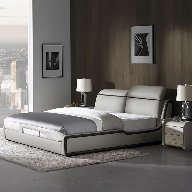a forDesigner Modernes Queensize-Bett mit hohem Kopfteil aus Schaumstoff und Leder in Nordic-Design - Bild 2