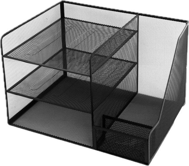 Relaxdays Schreibtisch Organizer aus Stahl in Schwarz mit 5 Ablagen und Mesh-Design, B/T/H: 37 x 23,5 x 30,5 cm - Bild 1