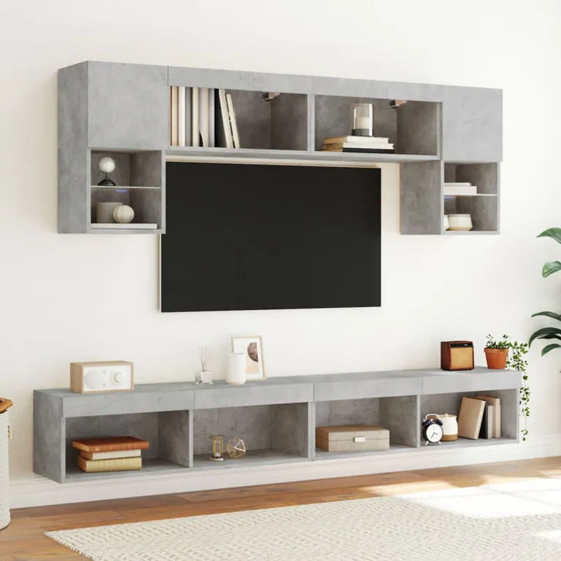 Vidaxl TV-Schrank Set aus Holzwerkstoff und Beton in Grau mit LED-Beleuchtung, 2 Stück, B: 100 cm, T: 30 cm, H: 30 cm - Bild 3