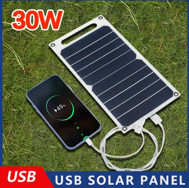 Luxuglow 30W Solarpanel mit USB-A und USB-C, wasserdichtes Ladepanel in Schwarz für Camping und Outdoor-Wandern - Bild 1