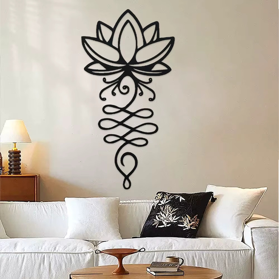 DDPNKL Lotus-Wanddekoration aus Metall in Schwarz, florale Wandkunst für Schlafzimmer und Garten - Bild 3
