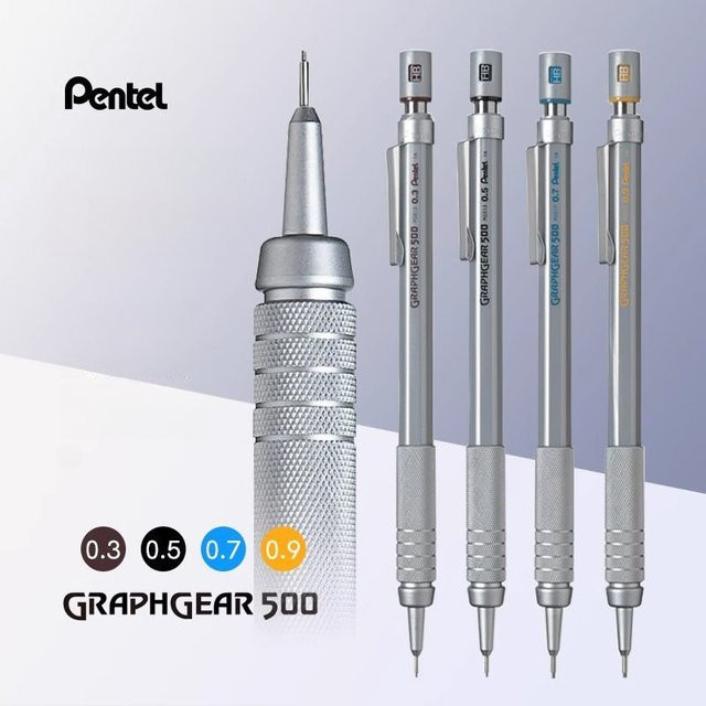 Pentel Graphgear 500 Drafting Druckbleistift in Silber mit Radiergummi für Profis - Bild 1