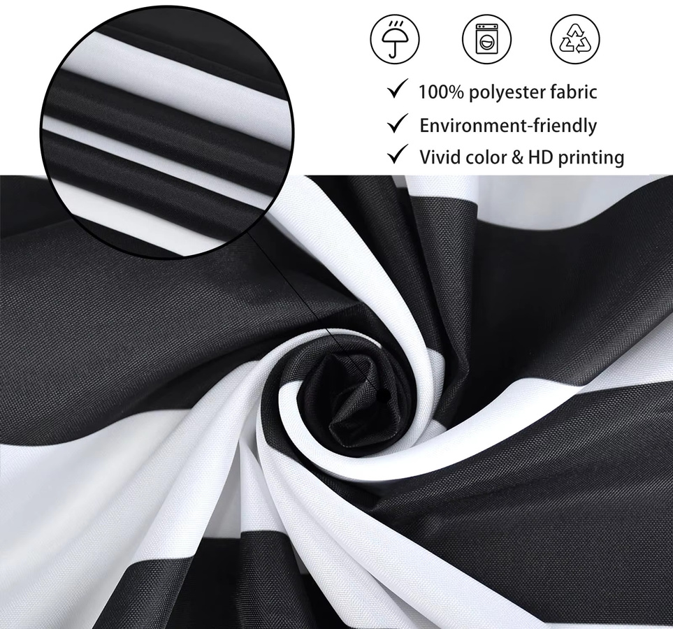 VIKAMA Duschvorhang mit schwarz-weißem Streifenmuster, wasserdichter Polyester-Duschvorhang in modernem Design, B/H: 180 x 180 cm - Bild 5
